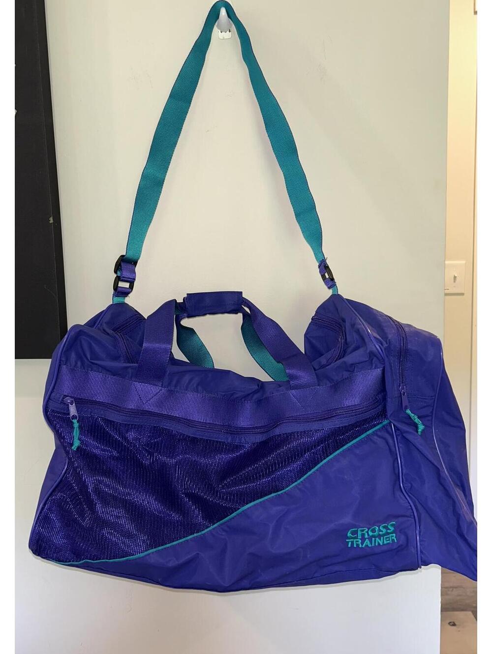 Retro Cross Trainer Purple & Teal Gym Duffel Bag Travel Sports Tote